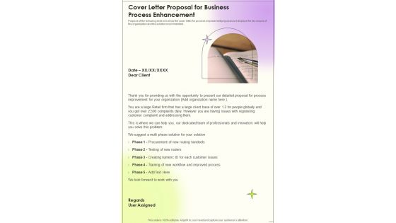 Cover Letter Proposal For Business Process Enhancement One Pager Sample Example Document