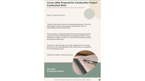 Cover Letter Proposal For Construction Project Contractual Work Wd One Pager Sample Example Document