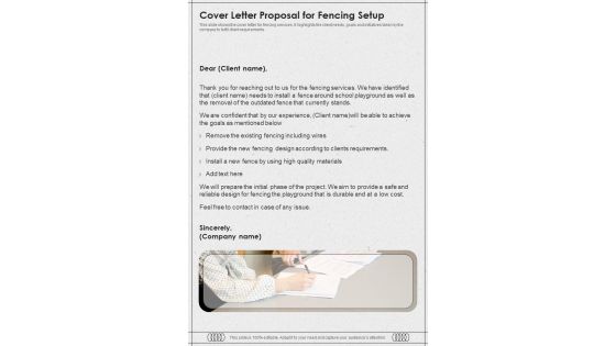 Cover Letter Proposal For Fencing Setup One Pager Sample Example Document