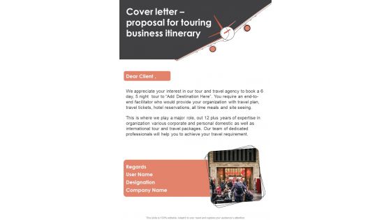 Cover Letter Proposal For Touring Business Itinerary One Pager Sample Example Document