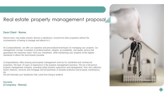Cover Letter Real Estate Property Management Proposal Ppt Professional Slide PDF