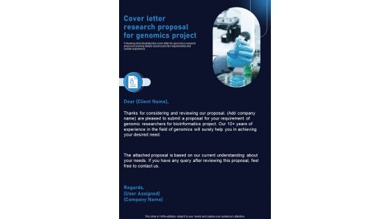 Cover Letter Research Proposal For Genomics Project One Pager Sample Example Document