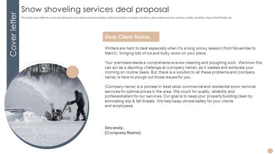 Cover Letter Snow Shoveling Services Deal Proposal Download PDF Cover Letter Snow Shoveling Services Deal Proposal Download PDF