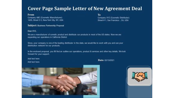 Cover Page Sample Letter Of New Agreement Deal Ppt PowerPoint Presentation Slides Good PDF