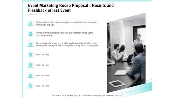 Craft The Perfect Event Proposal Event Marketing Recap Proposal Results And Flashback Of Last Event Professional PDF