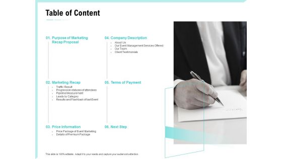 Craft The Perfect Event Proposal Table Of Content Demonstration PDF