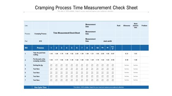 Cramping Process Time Measurement Check Sheet Ppt PowerPoint Presentation File Influencers PDF