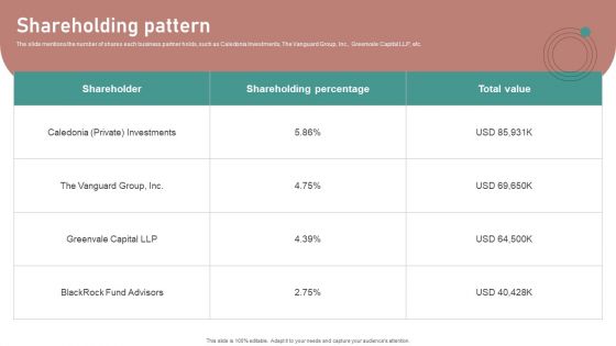 Crash Couse Platform Investor Funding Presentation Shareholding Pattern Infographics PDF