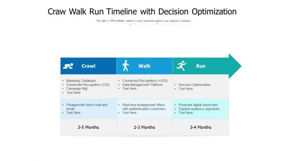 Craw Walk Run Timeline With Decision Optimization Ppt PowerPoint Presentation File Design Inspiration PDF