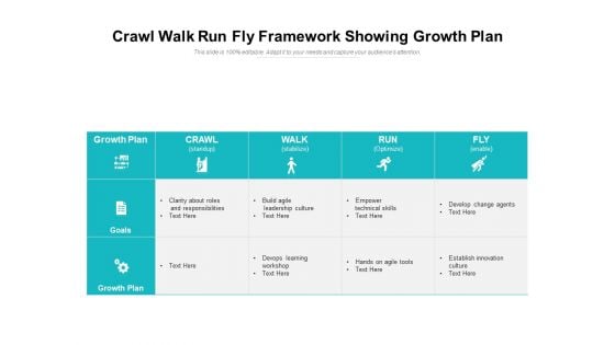 Crawl Walk Run Fly Framework Showing Growth Plan Ppt PowerPoint Presentation Gallery Smartart PDF