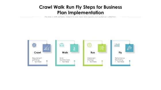 Crawl Walk Run Fly Steps For Business Plan Implementation Ppt PowerPoint Presentation Gallery Structure PDF