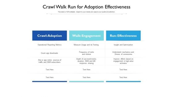 Crawl Walk Run For Adoption Effectiveness Ppt PowerPoint Presentation Icon Background Images PDF