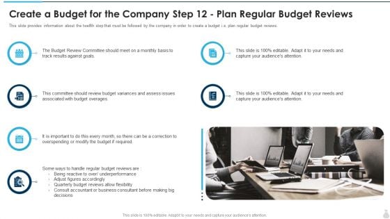 Create A Budget For The Company Step 12 Plan Regular Budget Reviews Summary PDF