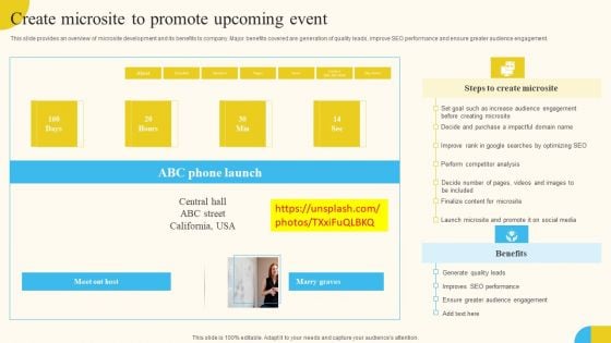 Create Microsite To Promote Upcoming Event Activities For Successful Launch Event Summary PDF