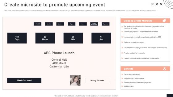 Create Microsite To Promote Upcoming Event Stakeholder Engagement Plan For Launch Event Elements PDF