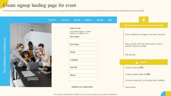 Create Signup Landing Page For Event Activities For Successful Launch Event Brochure PDF Create Signup Landing Page For Event Activities For Successful Launch Event Brochure PDF