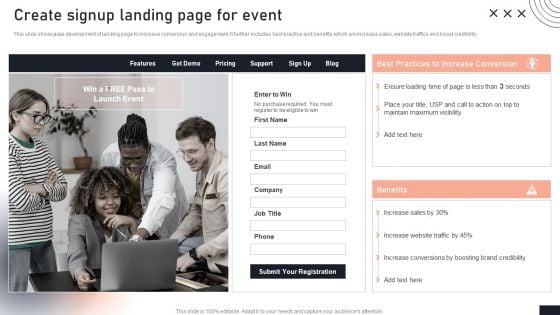 Create Signup Landing Page For Event Stakeholder Engagement Plan For Launch Event Template PDF Create Signup Landing Page For Event Stakeholder Engagement Plan For Launch Event Template PDF