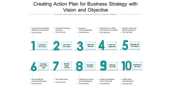 Creating Action Plan For Business Strategy With Vision And Objective Ppt PowerPoint Presentation Gallery Mockup PDF