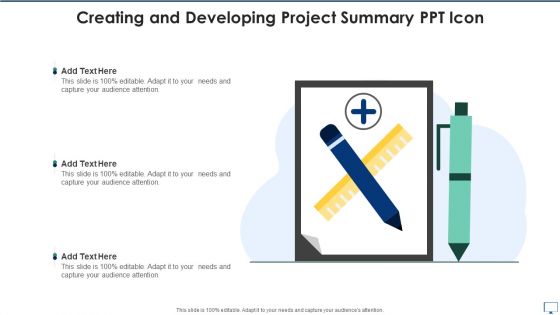 Creating And Developing Project Summary PPT Icon Structure PDF