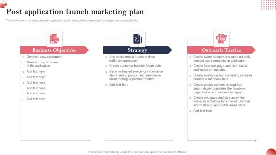 Creating And Introducing A Web Based Post Application Launch Marketing Plan Formats PDF