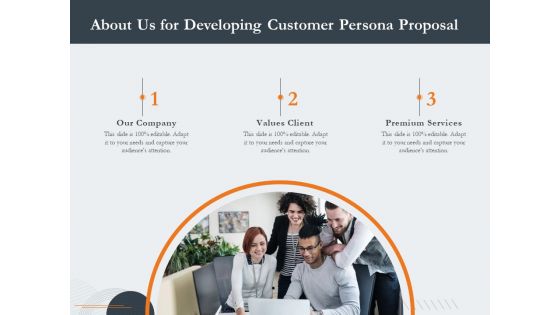 Creating Buyer Persona About Us For Developing Customer Persona Proposal Background PDF