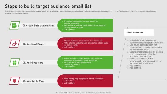 Creating Content Marketing Technique For Brand Promotions Steps To Build Target Audience Email List Formats PDF Creating Content Marketing Technique For Brand Promotions Steps To Build Target Audience Email List Formats PDF