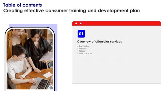 Creating Effective Consumer Training And Development Plan Table Of Contents Pictures PDF