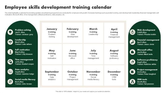 Creating Employee Value Proposition Employee Skills Development Training Calendar Summary PDF