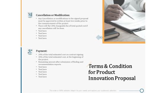 Creating Innovation Commodity Terms And Condition For Product Innovation Proposal Summary PDF