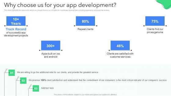 Creating Mobile Application For Android Why Choose Us For Your App Development Designs PDF