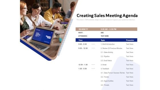 Creating Sales Meeting Agenda Ppt PowerPoint Presentation File Guide PDF