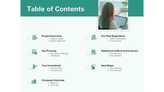 Creating The Writing Proposal Table Of Contents Ppt Summary Slide Portrait