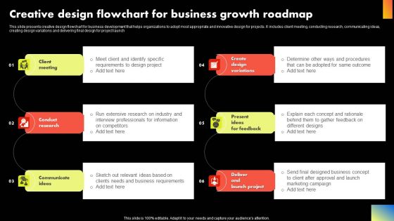 Creative Design Flowchart For Business Growth Roadmap Elements PDF