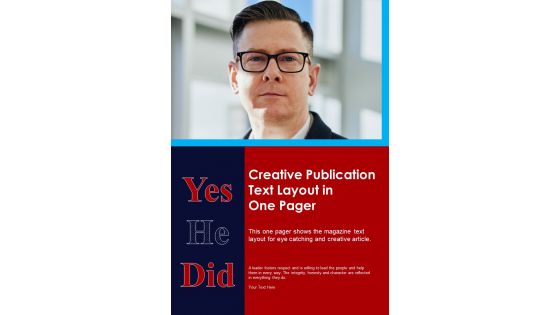 Creative Publication Text Layout In One Pager PDF Document PPT Template