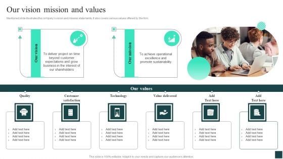 Credibility Assessment Summary For Construction Project Our Vision Mission And Values Information PDF