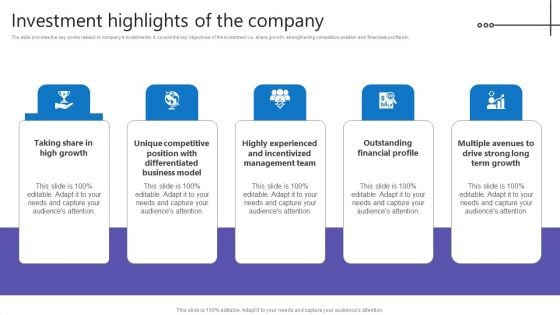 Credit Resources For New Business Investment Highlights Of The Company Brochure PDF