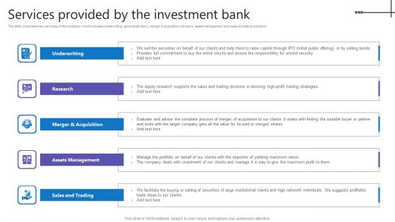 Credit Resources For New Business Services Provided By The Investment Bank Summary PDF