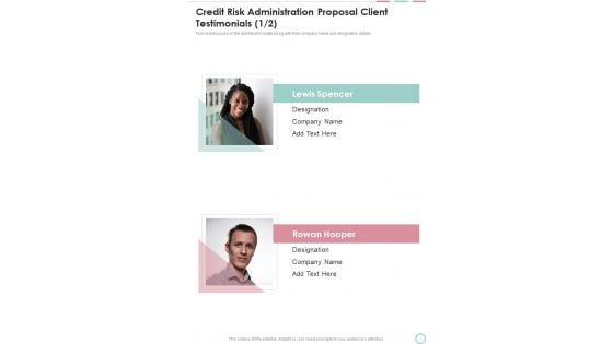 Credit Risk Administration Proposal Client Testimonials One Pager Sample Example Document Credit Risk Administration Proposal Client Testimonials One Pager Sample Example Document