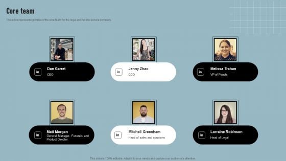 Cremation Services Business Investor Funding Elevator Pitch Deck Core Team Information PDF