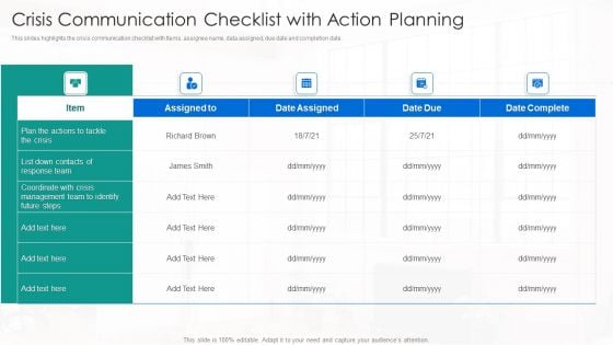 Crisis Communication Checklist With Action Planning Structure PDF