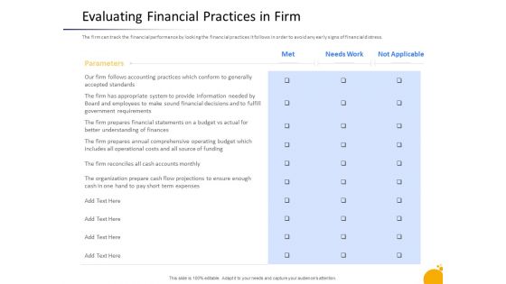 Crisis Management Program Presentation Evaluating Financial Practices In Firm Background PDF