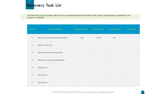 Crisis Management Recovery Task List Ppt Show Designs Download PDF