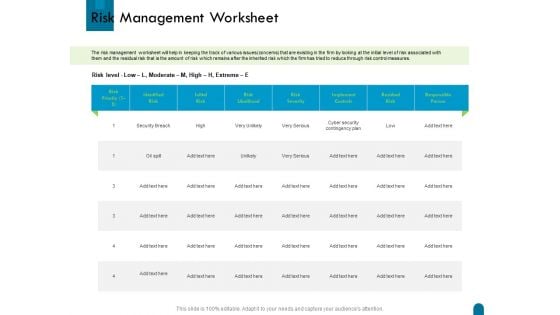 Crisis Management Risk Management Worksheet Ppt Portfolio Background Designs PDF