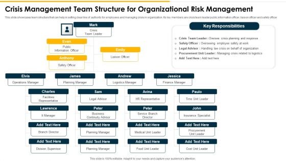 Crisis Management Team Structure For Organizational Risk Management Themes PDF