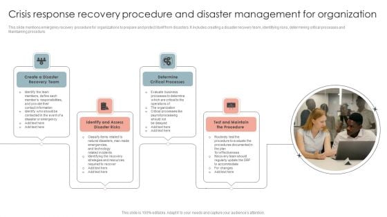 Crisis Response Recovery Procedure And Disaster Management For Organization Template PDF