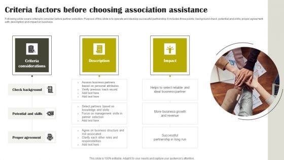 Criteria Factors Before Choosing Association Assistance Infographics PDF Criteria Factors Before Choosing Association Assistance Infographics PDF