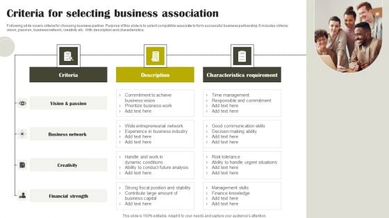 Criteria For Selecting Business Association Portrait PDF