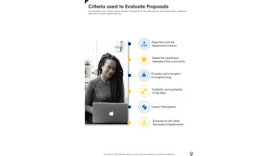 Criteria Used To Evaluate Proposals One Pager Sample Example Document