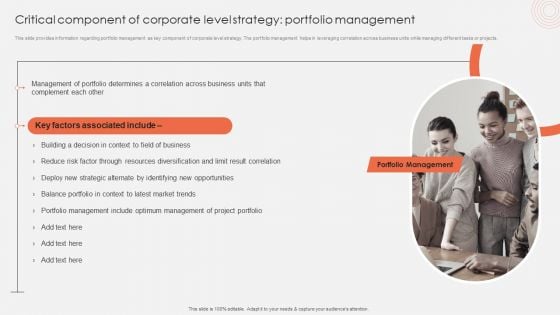 Critical Component Of Corporate Level Strategy Portfolio Management Background PDF