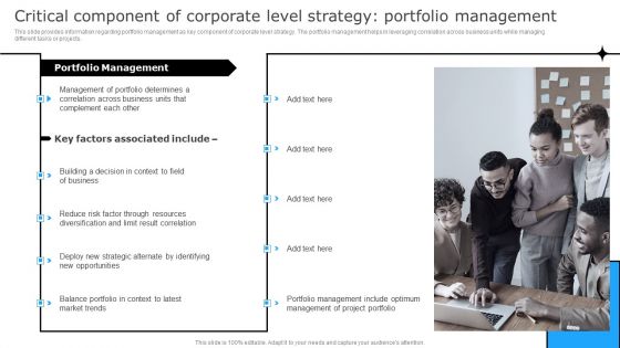 Critical Component Of Corporate Level Strategy Portfolio Management Formats PDF